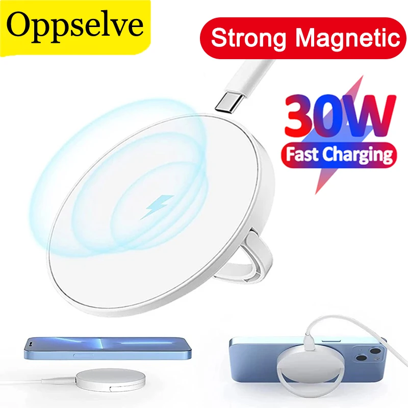 

Portable Magnetic Wireless Fast Charging Pad 30W Qi Type C Quick Charger With Holder For Magsafing iPhone 14 13 12 11 Pro Max