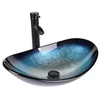 Modern Glass Vessel Sink Basin Set with ORB Faucet Countertop Combo Kit and Pop-up Drain Unique Transparent Design Durable 2