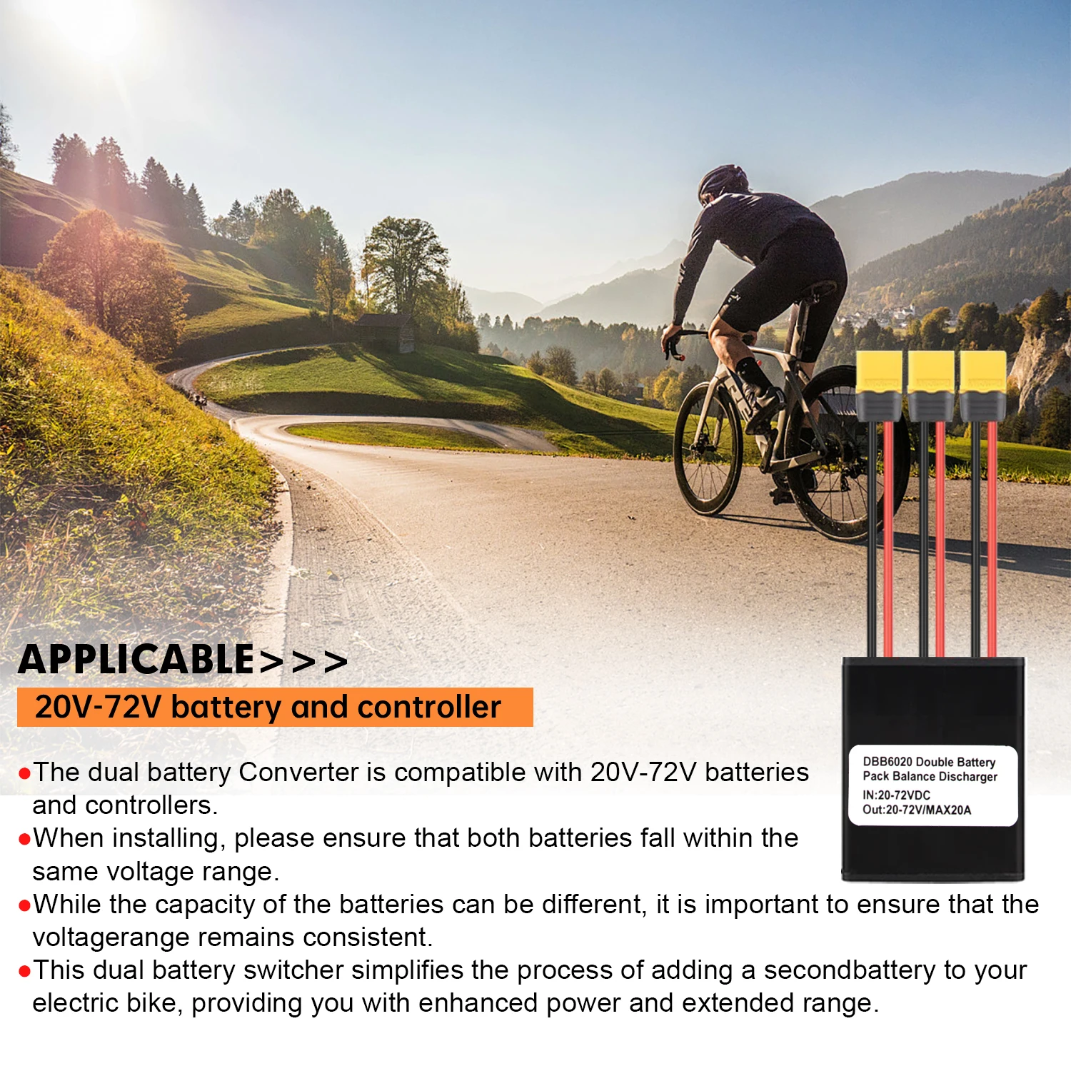 Ebike 이중 배터리 방전 변환기 20V-72V20A XT60 플러그(충전 헤드 포함) 전기 자전거 부품용 병렬 모듈 어댑터