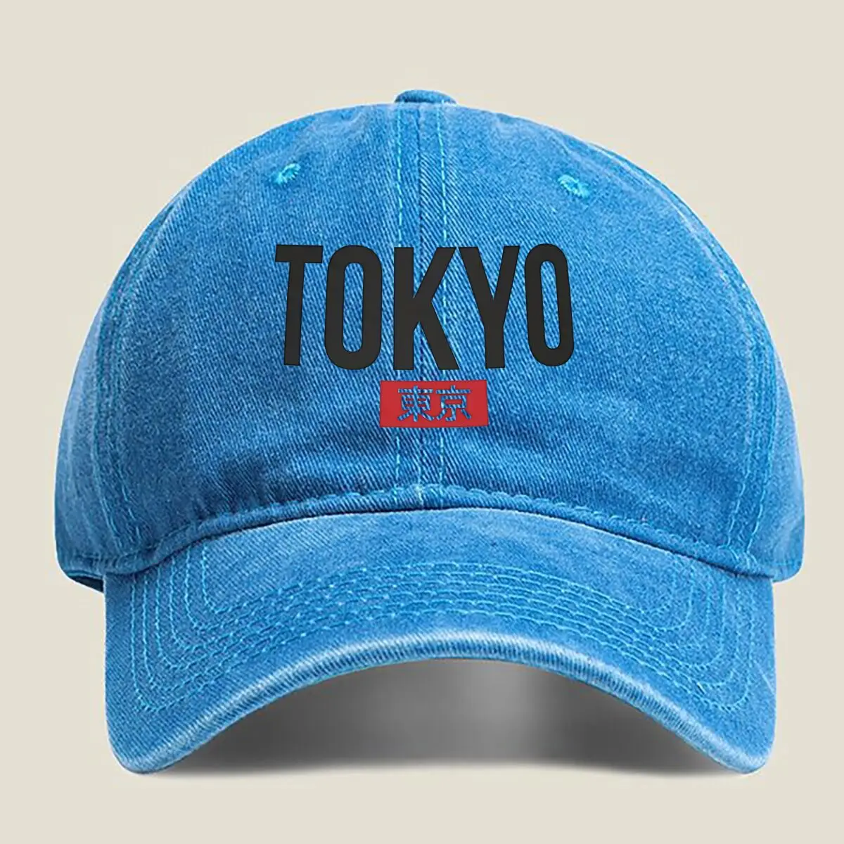 Tokyo Text Design Distressed Washed Baseball Cap - Unisex Sun Hat