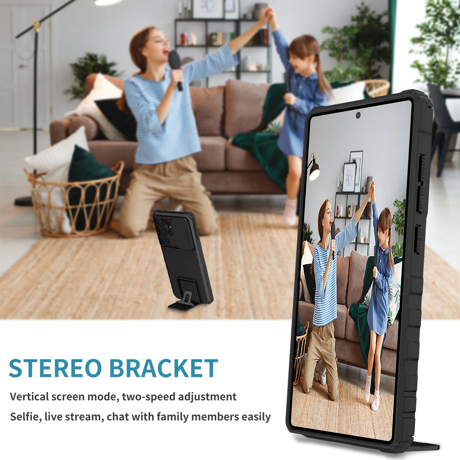 Universal Black Stand Holder Hard Case - Enhanced Protection Phone