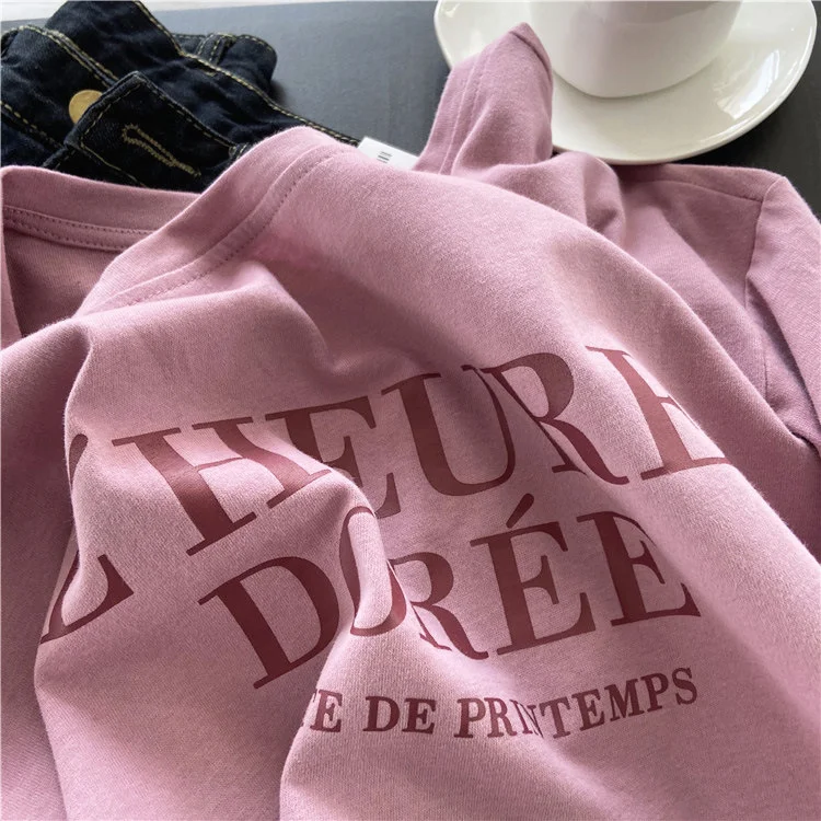 Pink Short Sleeve T-shirt Women's Loose Casual Round Neck Letter Print Thin Top 5