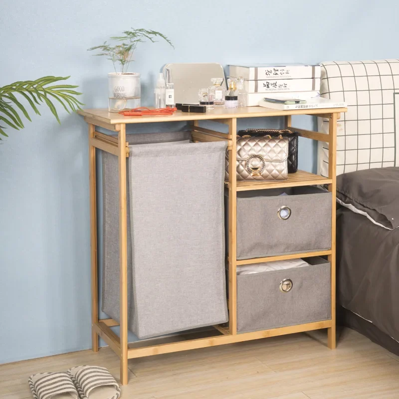 Multi-Functional Bamboo Fabric Organizer, Laundry Basket for Bedroom, Living Room, and Bathroom, Tidy Storage Shelf 4