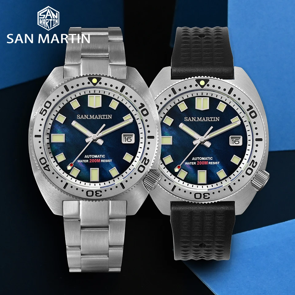San Martin 6105 Turtle MOP Dial 42mm Men Diver Watch Japan NH35