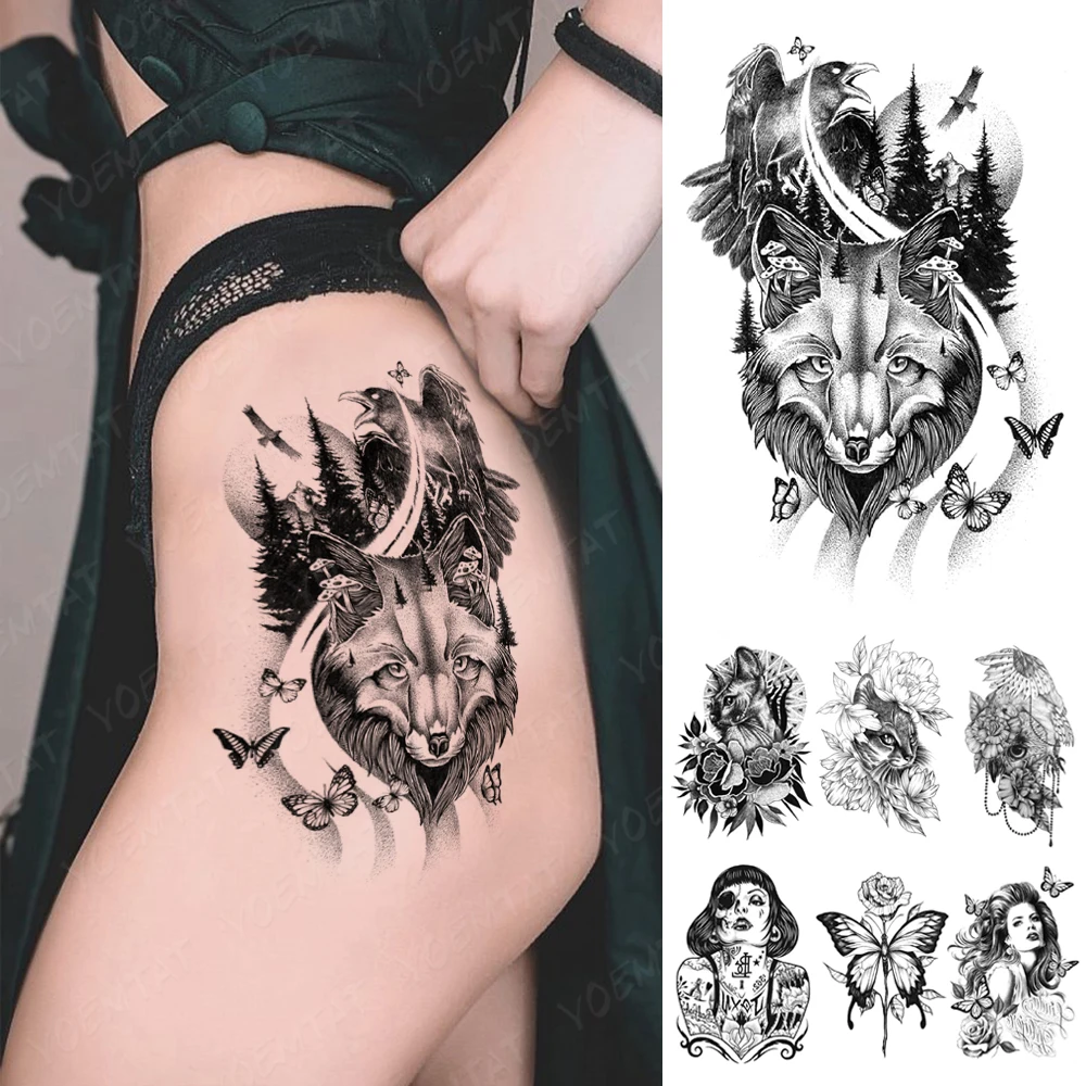Waterproof Temporary Tattoo Sticker forest eagle wolf butterfly Flash Tattoos Gothic Y2K Body Art Arm Fake Tatoo Men Women