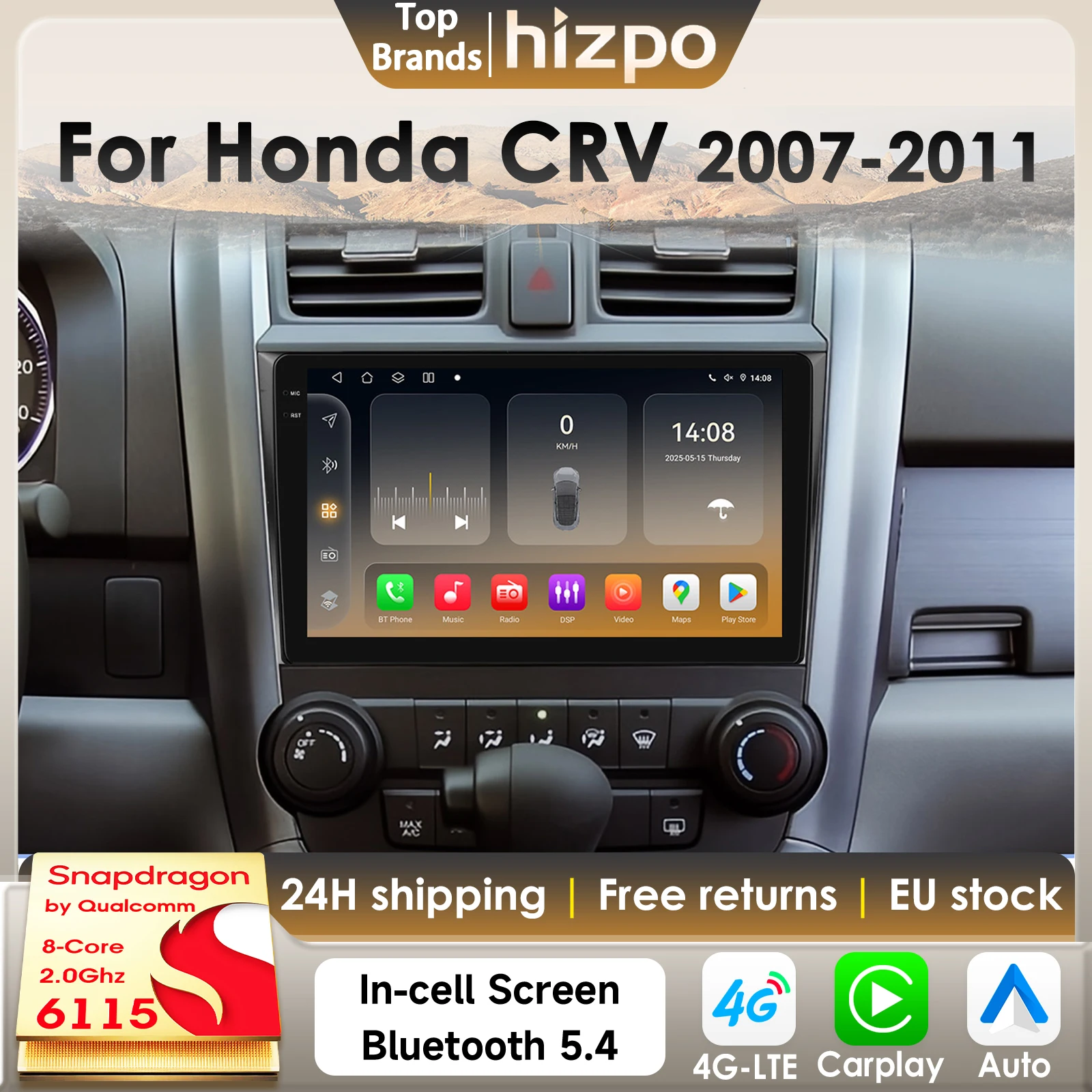 Hizpo 8G 128G 2Din Android 14 Autoradio Für Honda CR-V 3 RE CRV 2007-2011 Auto Multimedia GPS 4G Carplay 360Cam Von Snapdragon6115
