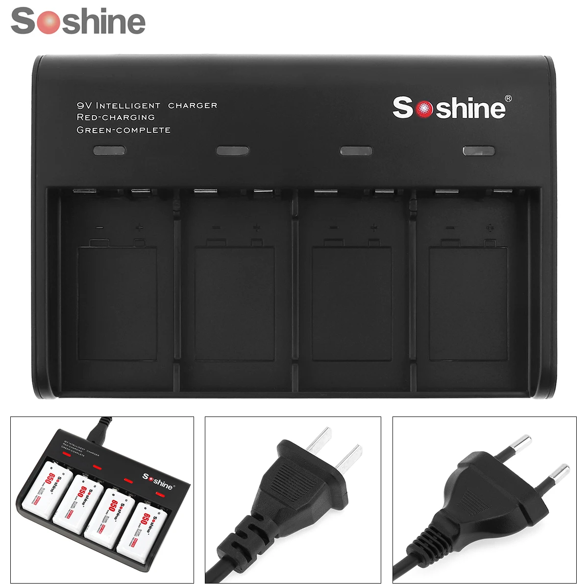 

Soshine 4 Slots Smart Battery Charger with LED Indicator for 9V Li-ion / Ni-MH / LiFePO4 Rechargeable Batteries