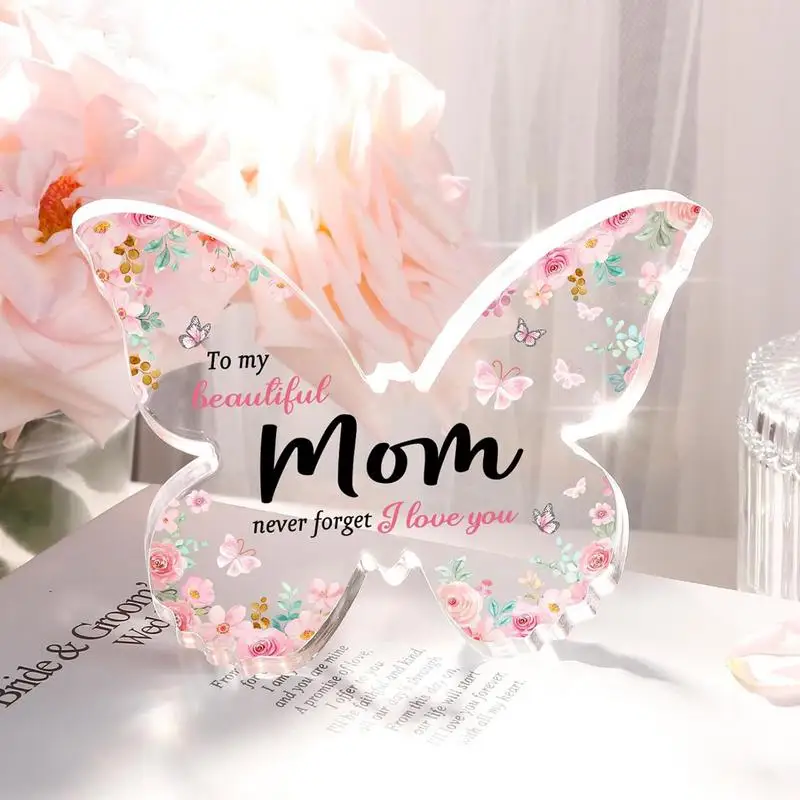 

Butterfly-Shaped Acrylic Keepsake Flower Table Centerpiece Sign Plaques Portable Unique Mom Printed Comfortable DecorAccessories