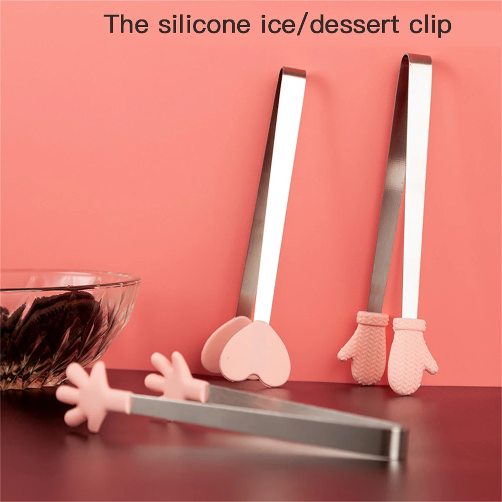  Creative Small Palm Silicone Food Tongs  Stainless Steel Ice Clip Mini Dessert Ice Candy Food Dishes BBQ Clip DIY Kitchen Toolst 