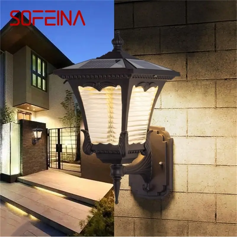 

SOFEINA Outdoor Wall Light Fixture Solar Modern Waterproof LED Patio Wall Lamp For Porch Balcony Courtyard Villa Aisle