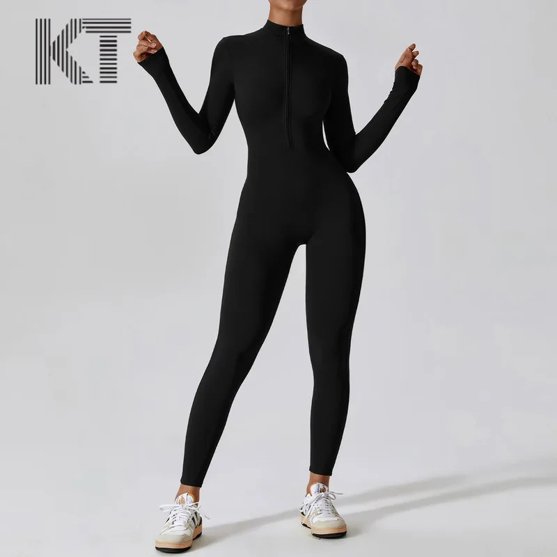 

KT Yoga Set Women's Zippered Jumpsuit Long Sleeved Sportswear Quick Drying Moisture Absorption High-intensity Gym Training Suit