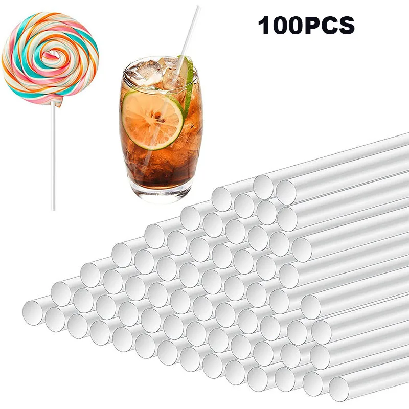 100PCS 10/15/20cm Acrylic Lollipop Sticks Cake Pops Candy Stick