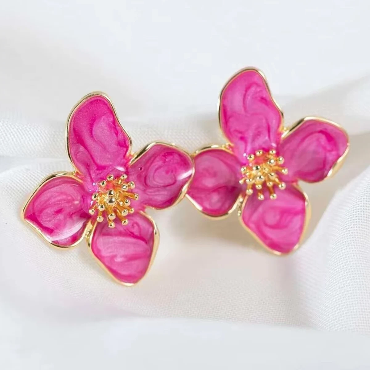 Fuchsia Epoxy Flower Earrings Stud Korean Flowers Women Earring Post Spring Summer New Trendy Girls Cute Jewelrys