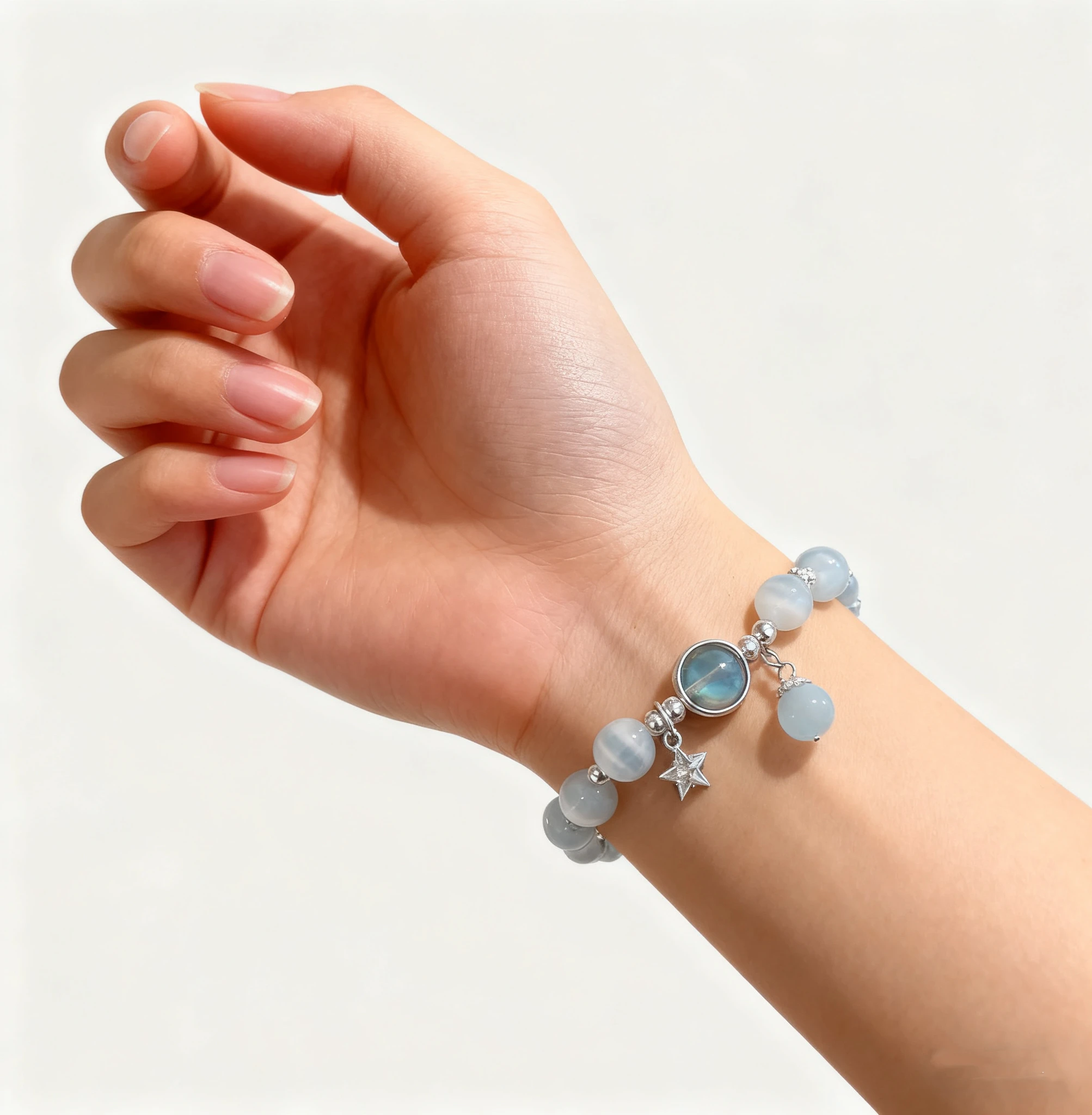 Moonstone Cat Eye Pendant Crystal Bead Bracelet For Women