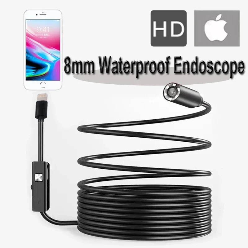 8Mm Hd Impermeabile Ip68 Telecamera Per Endoscopio Otg Lightning Port Ispezione Endoscopio Morbido E Flessibile Snake Cable Tube Endoscopia