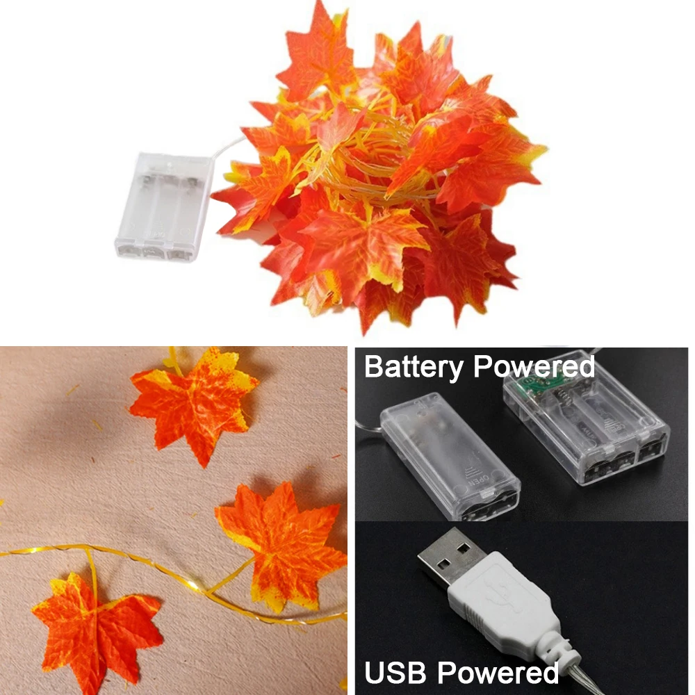 Enchanted Eucalyptus & Maple Leaf LED String Lights - USB & Battery Powered Fairy Illumination for Weddings and Festive Decor