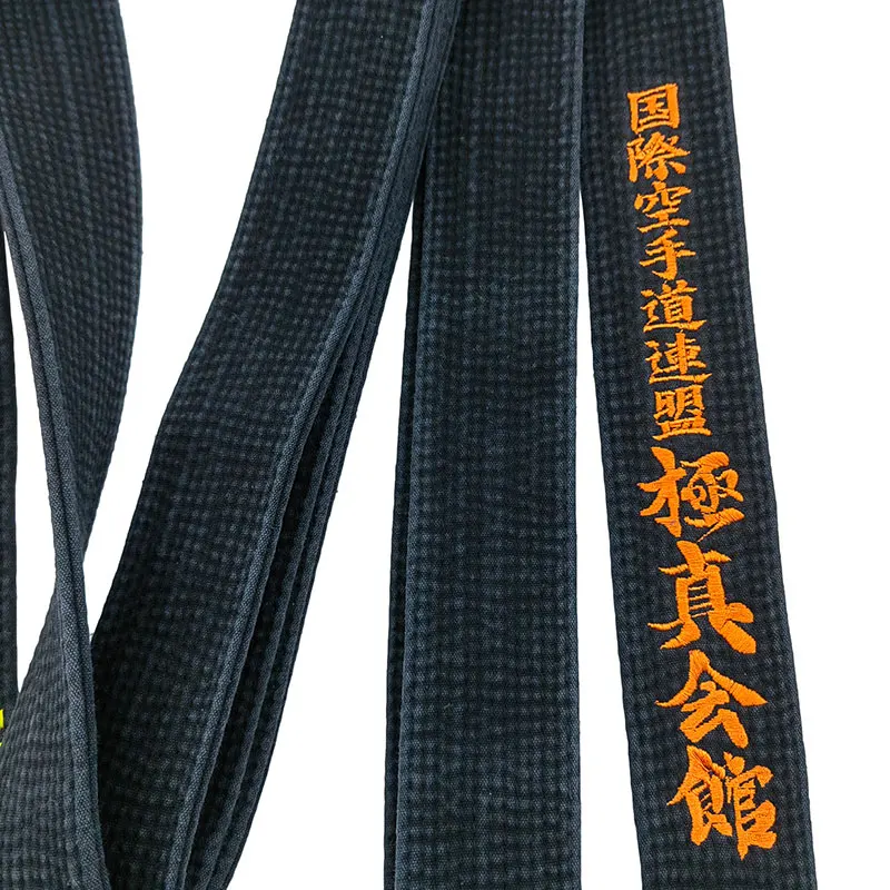 IKF Kyokushin Karate Black Belt Embroidery Japanese Martial Arts Sports Coach Master Cotton Scrub Wash Customized Name Width 5cm