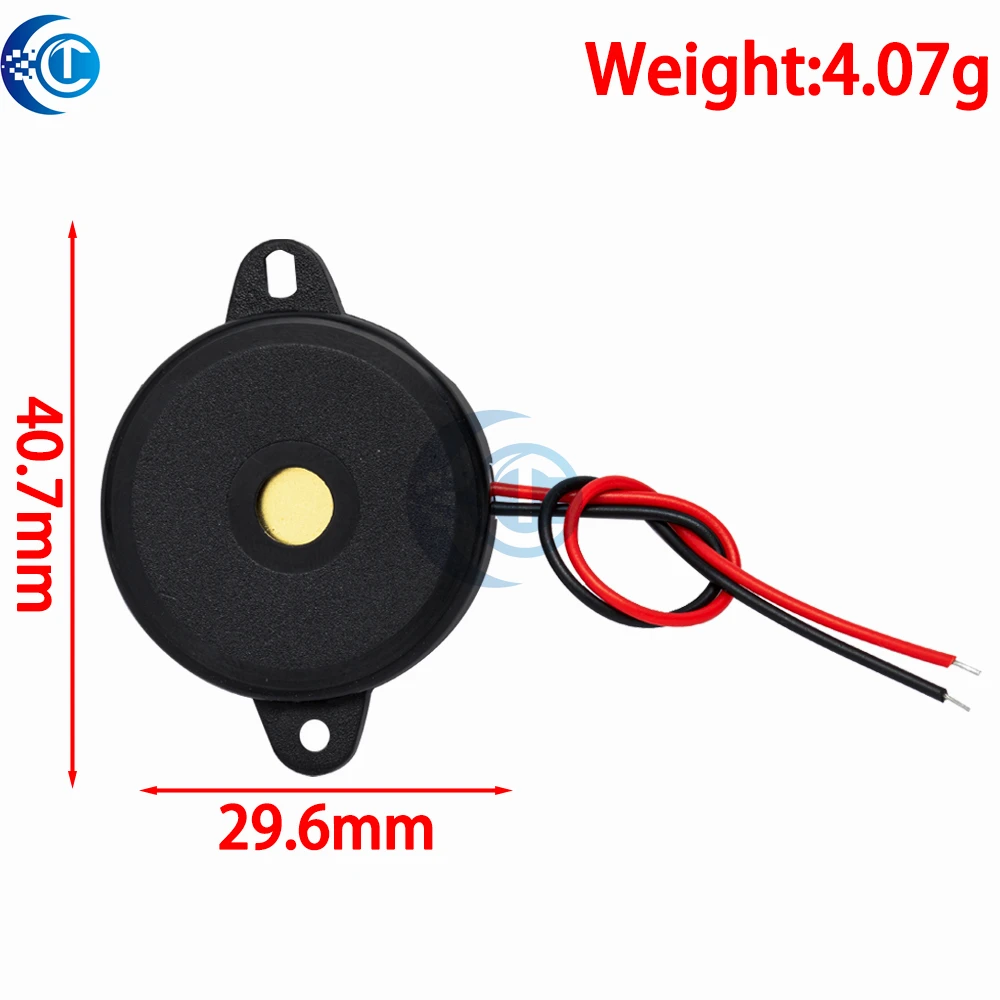 AT3040 밀폐형 패시브 피에조 버저(1개): 30×5.5mm 크기, 사전 부착된 와이어 포함