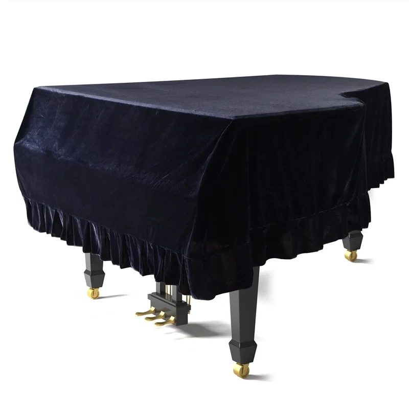 Grand Piano Cover Velvet Dustproof Piano Cover Washable Soft Bordered Decorated Full Triangle Piano Protective Cover