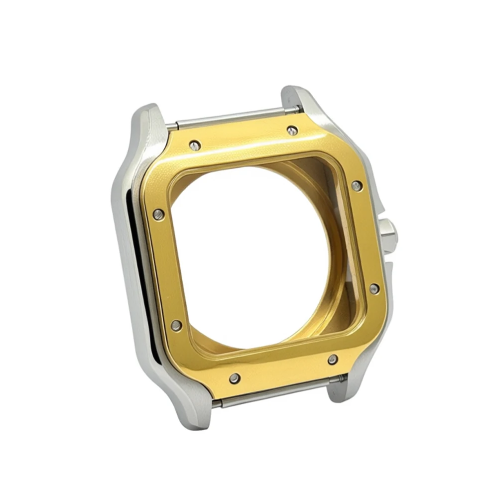 Golden Stainless Steel Waterproof Watch Case and Strap for 38MM Square Men's Watch