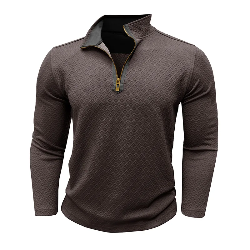 Stilvolle Herren-Langarm-T-Shirts mit halbem Reißverschluss, Henley-Kragen, Rautenmuster, trendig, dunkelgrau, lässig, Outdoor-Kleidung – Detail 33