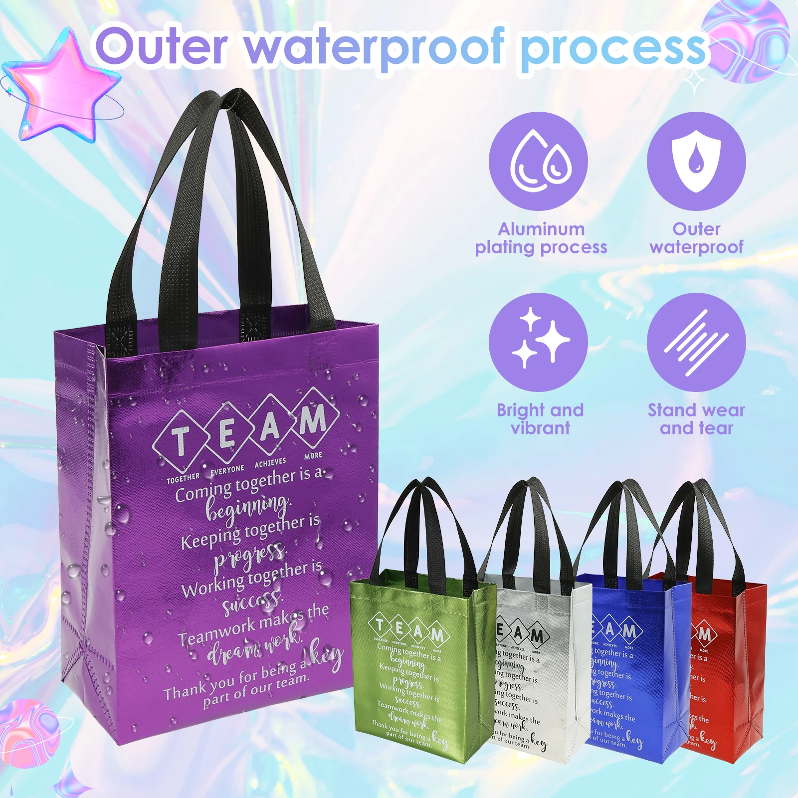 30/60Pcs Team Appreciation Present Bag Nonwoven Waterproof Gift Bag with Handles 10 Colors Gift Packaging Handbags for Festivals