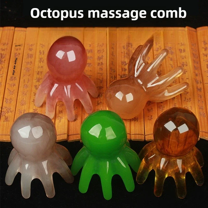 Oktopus-Akupunkturpunktkamm aus Naturharz, tragbares Kopf- und Nackenmassagegerät zur Stressabbau, Meridian-Therapie, Haarpflege, Alem – Detail 18