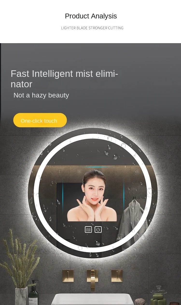 Description Picture 5 of itemRound Bathroom Mirror Lights Led Bright Magnifying Smart Bathroom Mirror Anti Fog Espejo Con Luz Shower Accessories