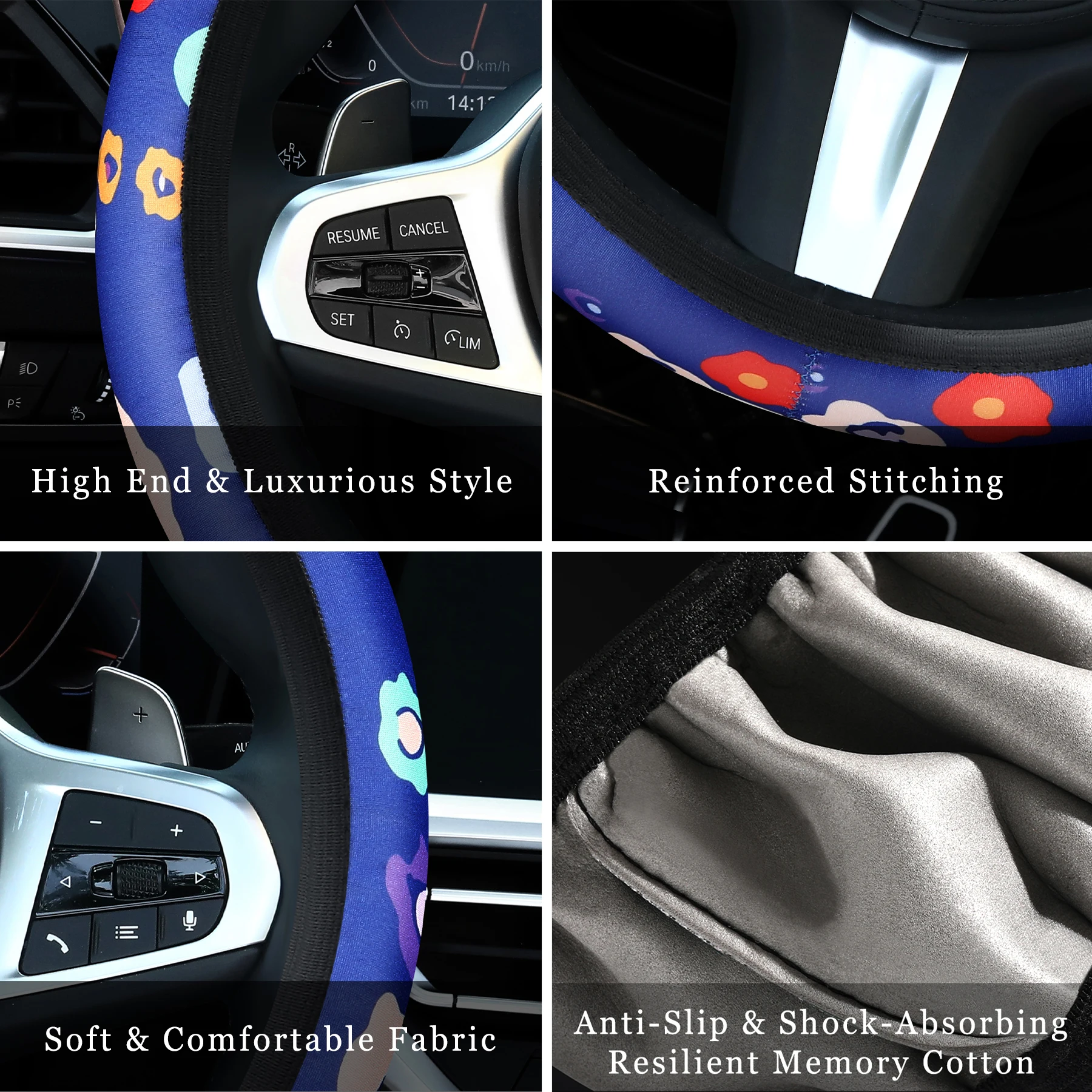 Auto-Lenkradbezug ohne Innenring, floraler Lenkradbezug – atmungsaktives, rutschfestes, elastisches, ultradünnes Auto-Griffzubehör – Detail 7