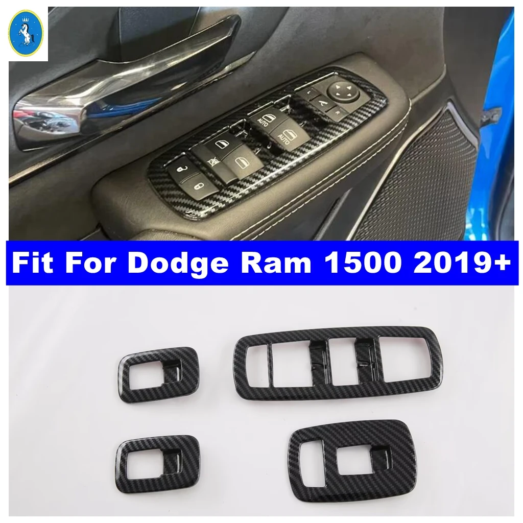 

Подходит для Dodge Ram 1500 2019-2021, аксессуары для стайлинга автомобиля, ABS крышка переключателя двери и окна автомобиля, отделка, 4 шт., внутренняя отделка из углеродного волокна