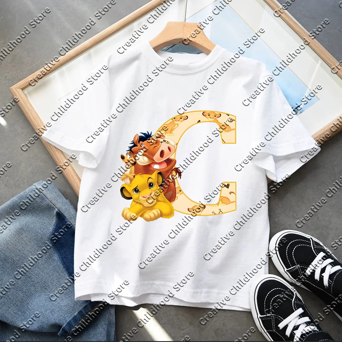 2025 Disney The Lion King Cute Simba Letter A B C D Print Kids T-Shirts Girls Clothes Baby Boys T shirt Summer Children Tops 4
