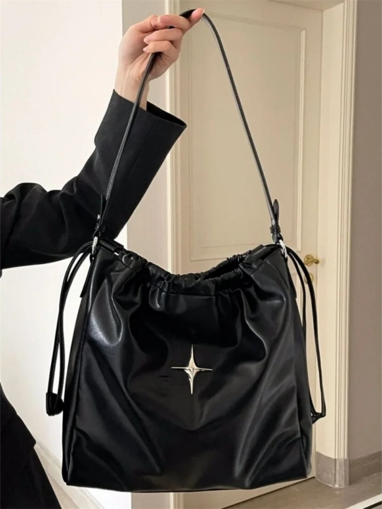 

Korean Brief Trendy Casual Tote Bags Crossbody Drawstring Shoulder Bags Bucket Simple Women Handbags