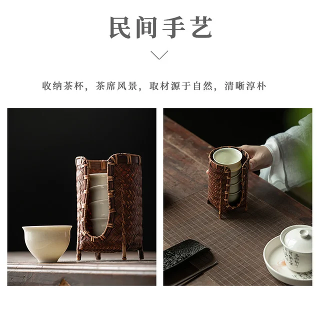 Natural Bamboo Cup Holder Rack Handmade Storage Cup Basket Creative Kung Fu Tea  Cup Accessories Tea Set Gift - AliExpress