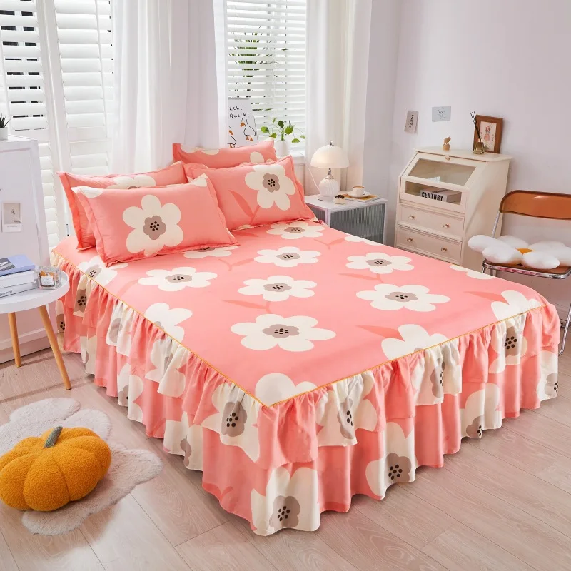 

Floral Bed Sheets and Pillowcases 3pcs Queen Size Bed Sheets Set Bed Skirt Non-slip Cover Bed Dress Bedding Bedspreads Coverlets