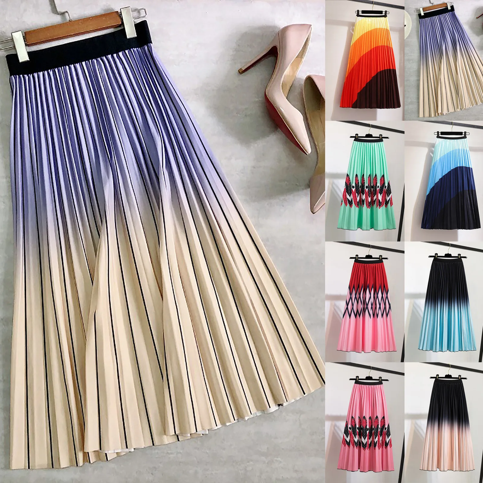 

Elegant Social Women's Skirts Fashion Vacation Elegant Gradient Color ruffle Bundle Waist Ladies 2023 Summer skirt Sale faldas