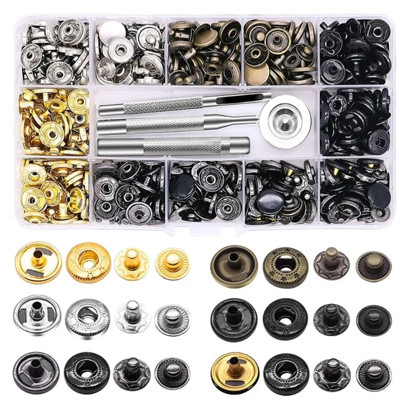 Snap Fasteners Kit 12.5mm Metal Snap Buttons for Clothing Bags Belts DIY Tailoring