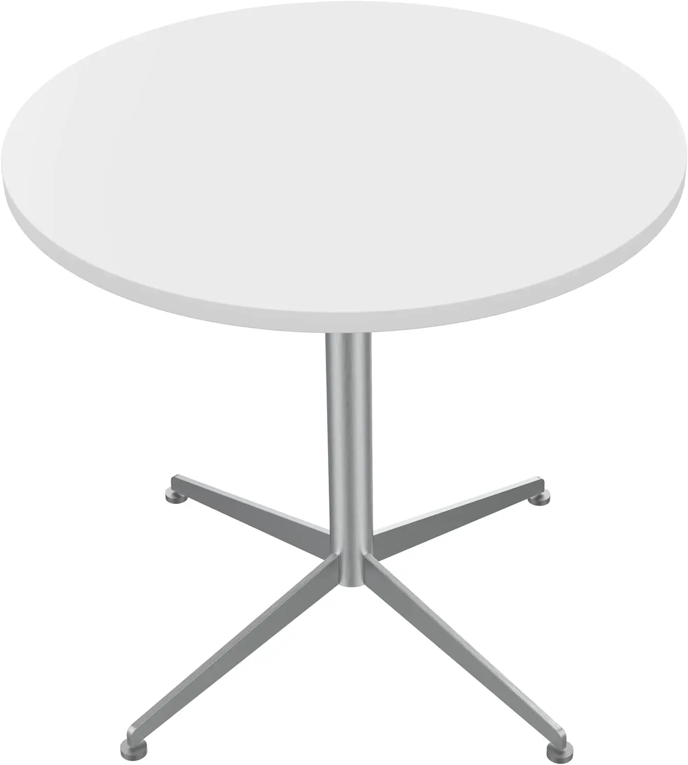 

White Dining Round Small Office Conference Coffee Meeting w/Stainless Steel X-Shaped Pedestal