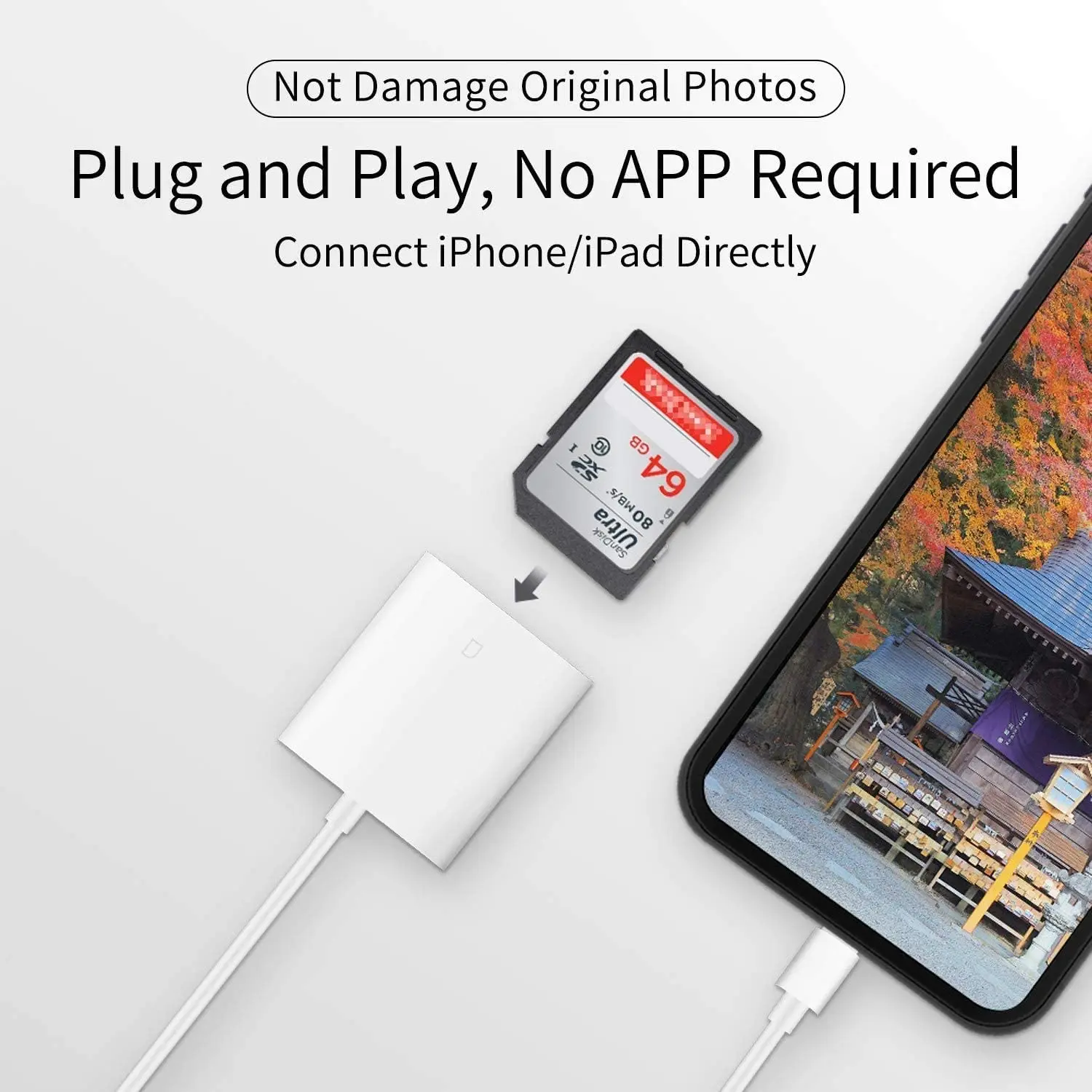 Lightning to SD Card Camera Reader Memory Card Reader Trail Camera Viewer SD Adapter for iPhone 12/11/XS/XR/X/8/7 card reader sd card reader