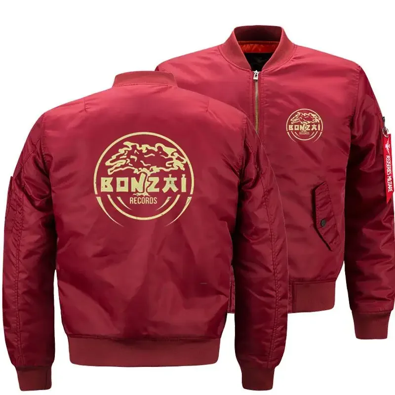 Bonzai Records Men Bomber Jackets Thick Pilot Hardcore Graphic Outerwear Fashion Clothing 3