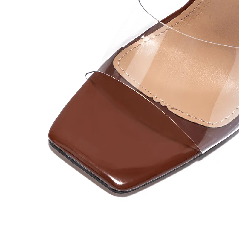 2022 Summer Transparent PVC Slippers Women Stiletto High Heels Peep Toe Sexy Metal Heel Party Dress Mules Slides Shoes