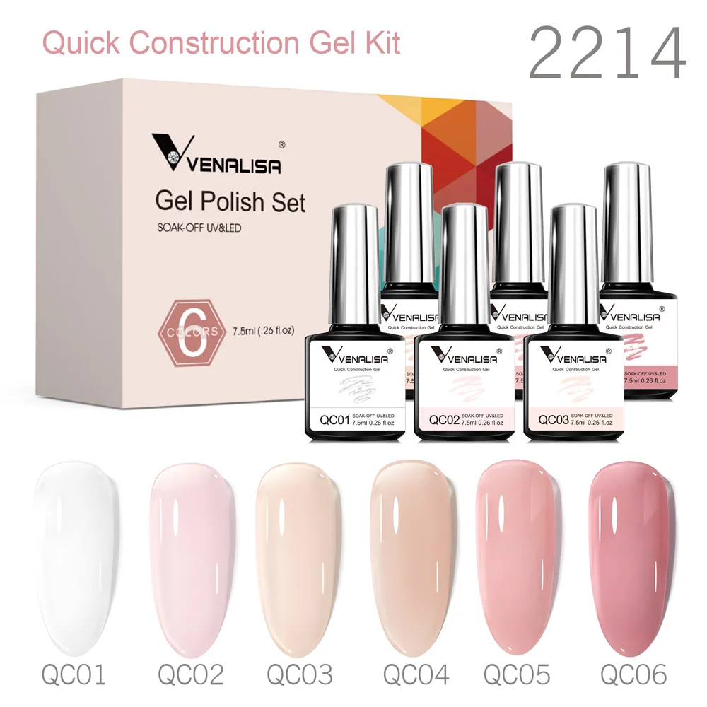 6Pcs Set Venalisa Quick Construction Gel Nail Polish Kit Keep Nail C Arc Soak off UV