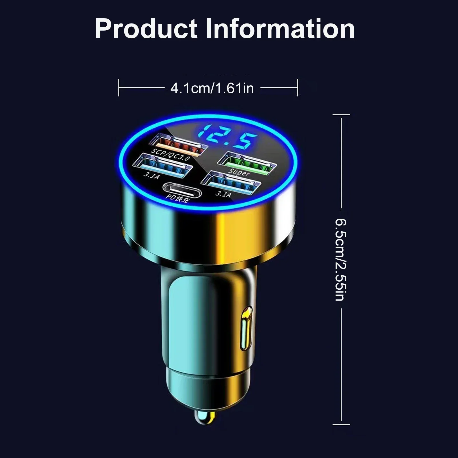 Car Charger 5 in 1 Adapter with 4 USB and PD