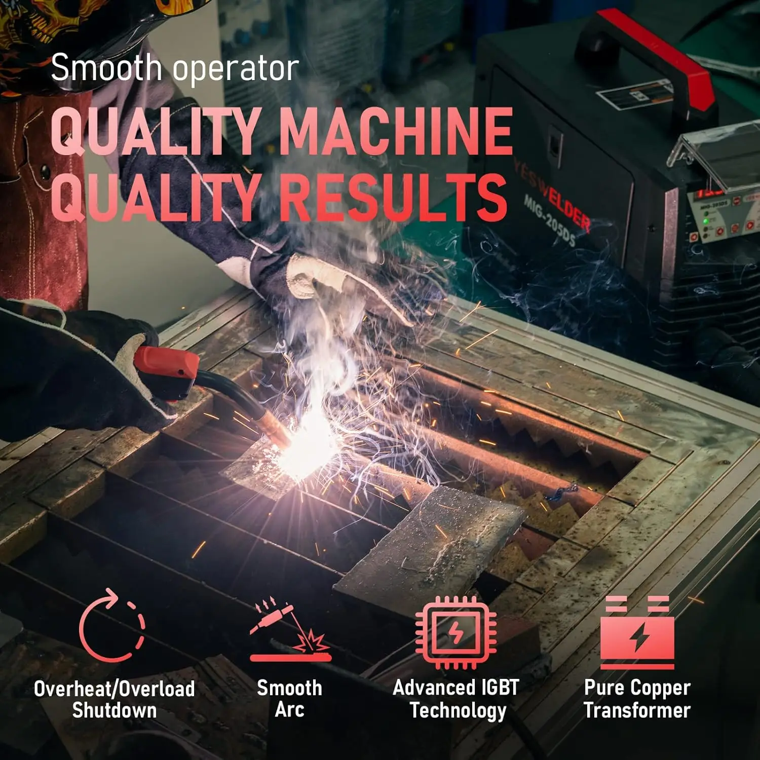 Digital MIG-205DS MIG Welder 200Amp 110/220V Dual Voltage Gas Gasless MIG Welding Machine MIG/Lift TIG/ARC