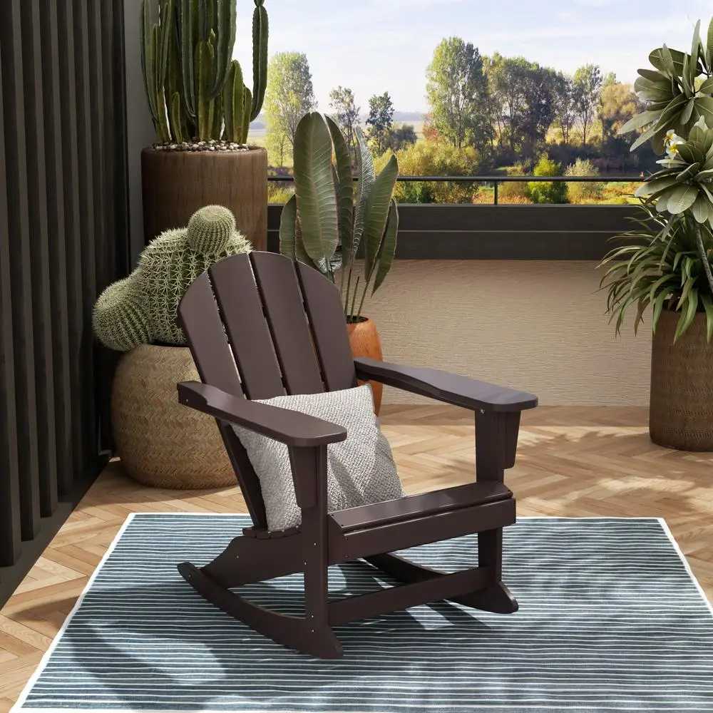 Durable Outdoor Patio Rocking Chair Weather Resistant HDPE Classic Porch Rocker Comfortable Relaxing Lawn Garden Seating Easy 2