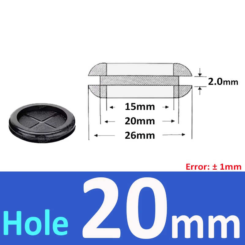 Black Round Double-Sided Protective Rubber Grommet Plug