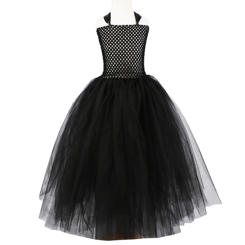 thumbnail image 4 of Disfraz de Halloween 2024, vestido de bruja negra con tutú de Maléfica para niñas, vestido de princesa de malla negra de Reina Malvada para niños, nuevo vestido, 4 of 5