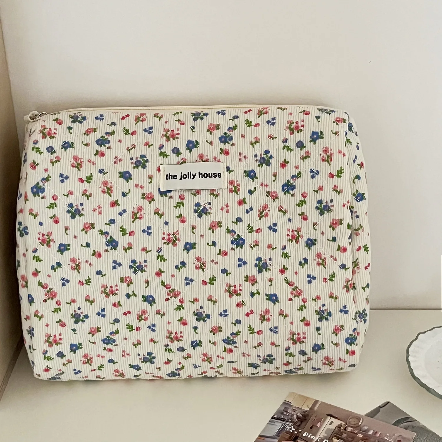 Floral Süße frauen Lagerung Taschen Retro Cord Damen Kosmetik Tasche Reise Tragbare Weibliche Make-Up Fall Kupplung Geldbörse Handtaschen – Detail 2