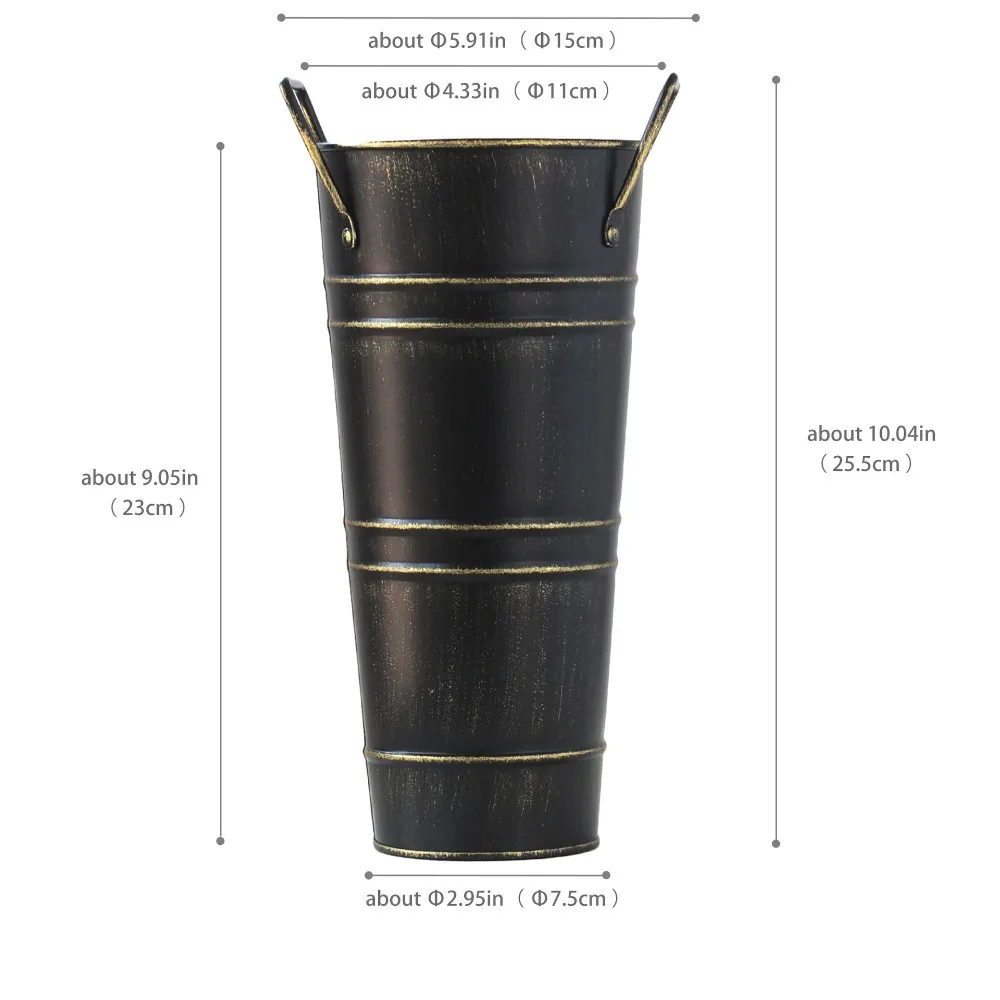 Flower Vase Retro Style Flower Arranging Bucket Pastoral Style Flower Pot Metal with Handle Iron Vase Office