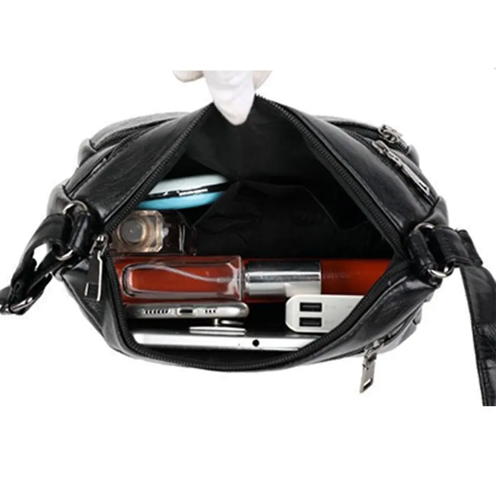 Fashion PU Leather Buying Vegetable Bag Multi-layer Black Shoulder Messenger Bag Elegant Middle-aged Mother's Bag Crossbody Bag