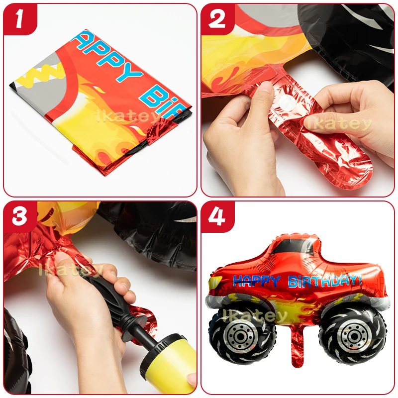 8Pcs Monster Truck Balloons Kit for Kids 2nd Birthday Checkered Star Foil Balloons Number 2 Two Fast Party Decorations Race Fans